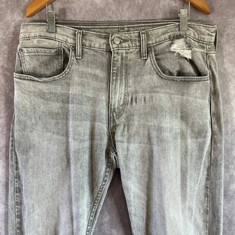 Levi's 512 Slim Taper Jeans Mens 34x34 Grey Distressed Ripped Denim Casual‎